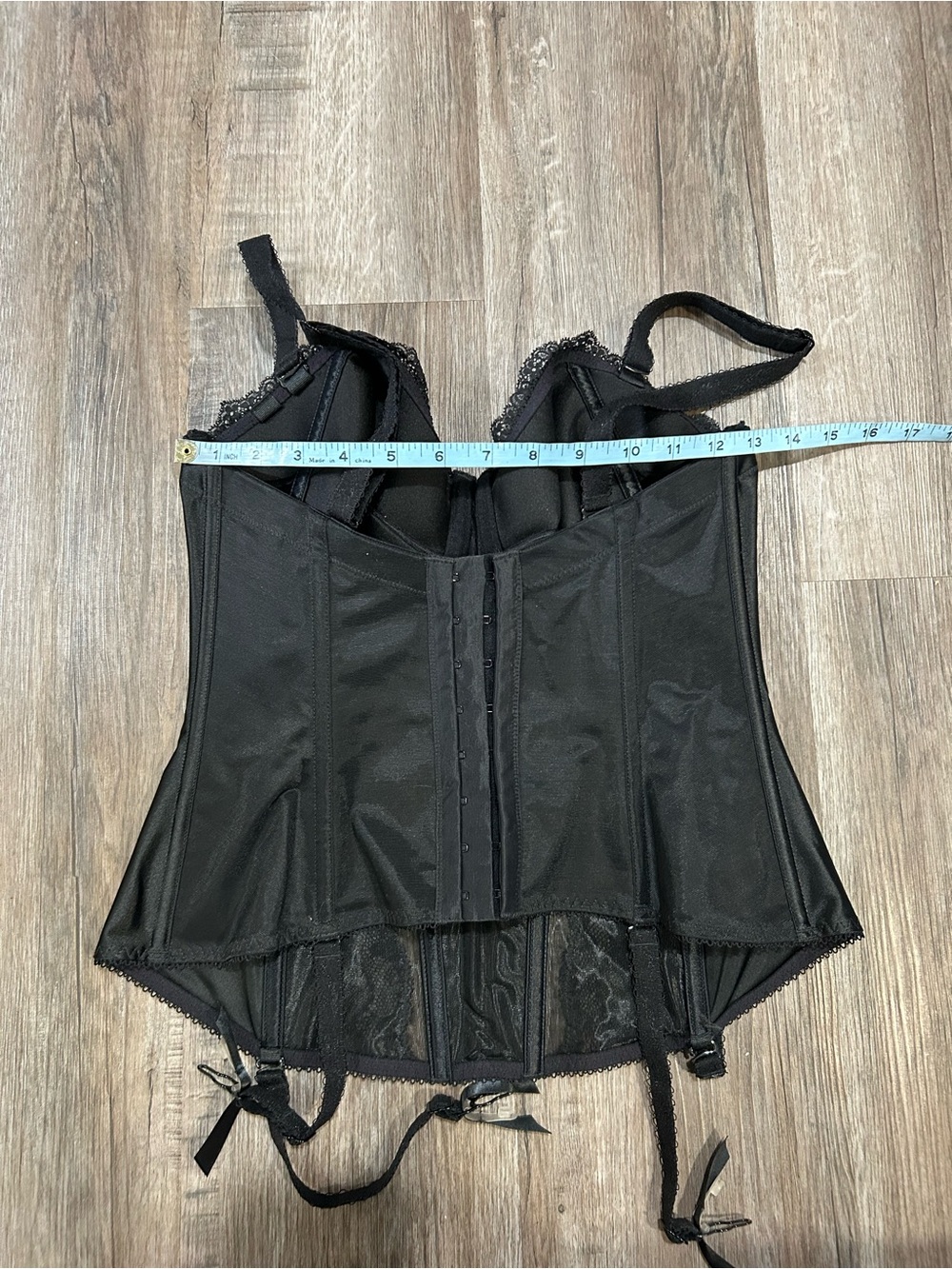 Vintage-Inspired Black Satin Lace Corset Top with Garter Straps Elomi Sz 34F - Picture 13 of 15